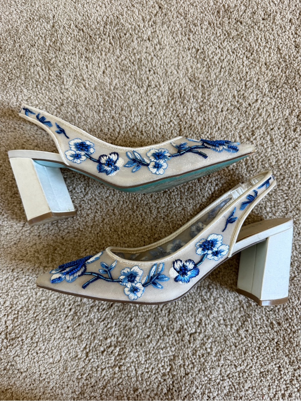 Betsey Johnson Page Embroidered Slingback Block Heel - Blue Floral